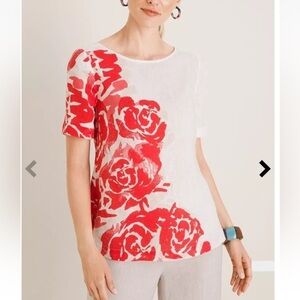 Chico's Floral Linen Blouse - Size M - Summer Lightweight Casual - NWT